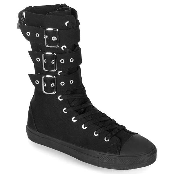 Demonia Deviant-202 Black Canvas Schuhe Herren D897-316 Gothic Hohe Sneakers Schwarz Deutschland SALE